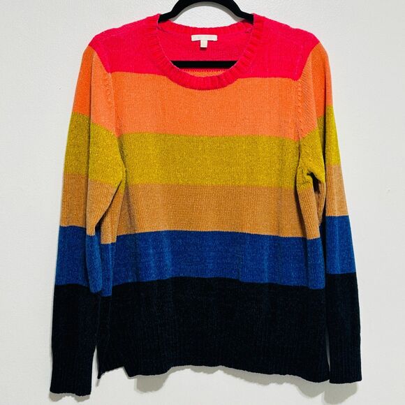 Lisa Todd Soft Crewneck Sweater Sz XL Multicolor Color Block Side Slits - Picture 1 of 5